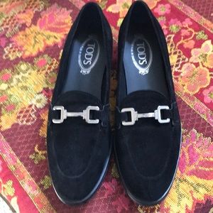 Tod's black suede loafers